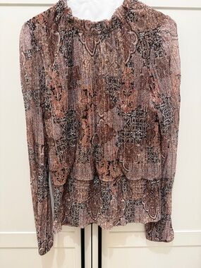Joie Rust, Black and Cream Paisley Pleated Tiered Blouse